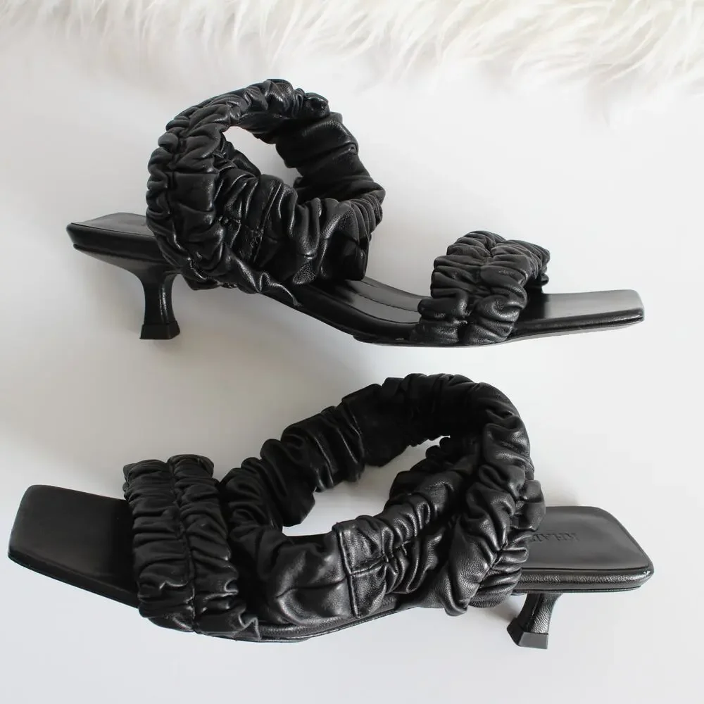 Khaite Lexington Black Ruched Leather Kitten-Heel Sandals (two different sizes) - Picture 11 of 16